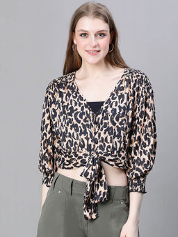 Oxolloxo - Brown Printed Regular Fit Crop Top