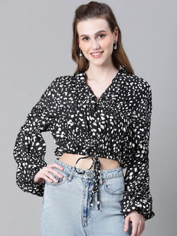 Oxolloxo - Black Printed Regular Fit Crop Top
