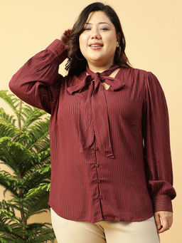 Oxolloxo - Maroon Stripes Regular Fit Top