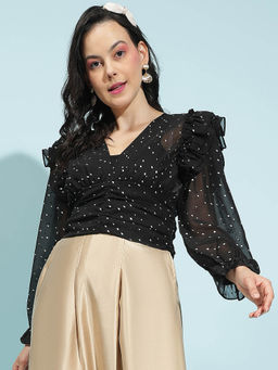 Oxolloxo - Black Printed Regular Fit Top