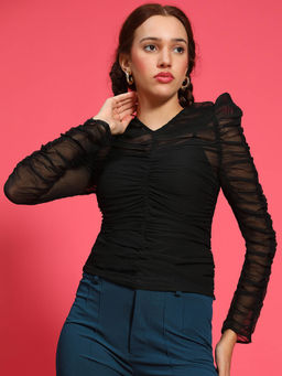 Oxolloxo - Black Ruched Fitted Fit Top