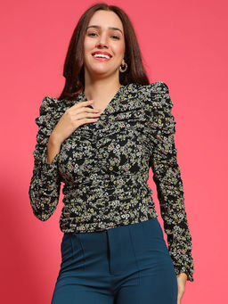 Oxolloxo - Black Floral Fitted Fit Top