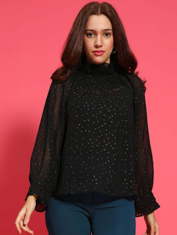 Oxolloxo - Black Printed Regular Fit Top