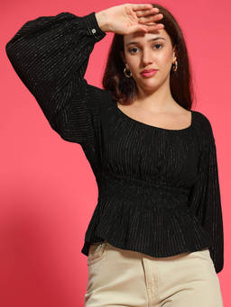 Oxolloxo - Black Self Design Regular Fit Top