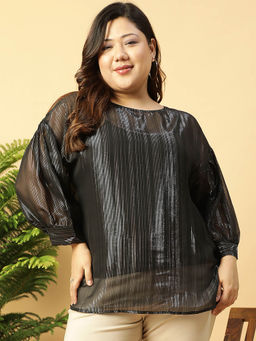 Oxolloxo - Black Self Design Regular Fit Top