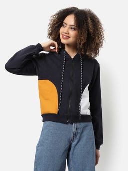 Campus Sutra - Black Colour-block Zipper Sweatshirt