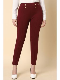 Allen Solly - Women Maroon Regular Fit Solid Formal Trousers