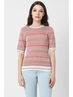 Van Heusen - Women Red Print Formal Round Neck Top