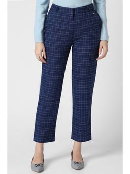 Van Heusen - Women Navy Blue Check Formal Regular Fit Trousers
