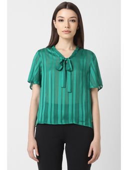 Van Heusen - Women Green Stripe Formal Stylized Neck Top