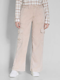 American Eagle - Women Beige Dreamy Drape Stretch Cargo Super High Waisted Wide Leg Pant