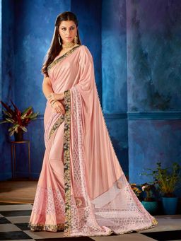 Odette - Pink Lycra Designer Saree with Unstitched Blouse
