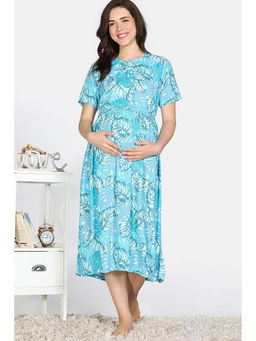 Zivame - Coucou Maternity Woven Mid Calf Length Dress with Front Open - Ocean Blue