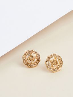 Lilly & Sparkle - Gold-Toned Circular Stone Studded Studs Earrings
