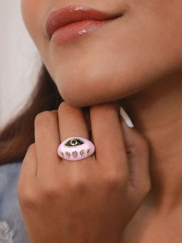 Pipa Bella by Nykaa Fashion - Baby Pink Enamel Evil Eye Ring