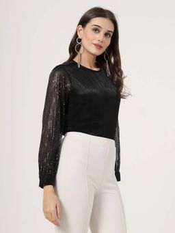 Style Quotient - Women Black Satin with Sequins Top