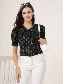 Style Quotient - Women Black and White Front Tie-Up Top