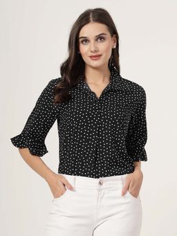 Style Quotient - Women Black and White Polka Dot Shirt Style Top