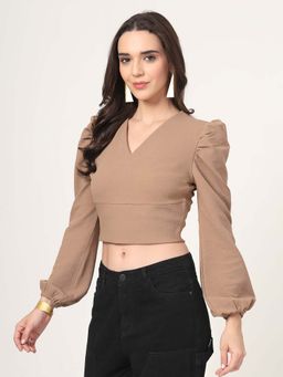 Style Quotient - Women Brown Knit Crop Top