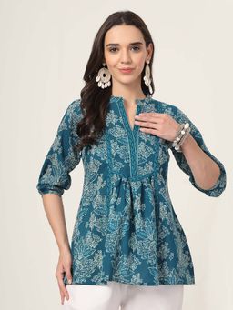 Style Quotient - Women Teal and White Printed Tunic