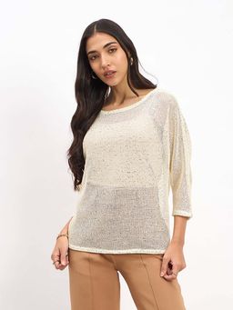 SALT Attire - Eileen Ivory Mesh Top with Sequin Embellishment