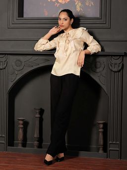 SALT Attire - Elira Ruffle Detail Top with Tie Up Neck