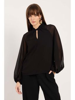Femmella - Black Front Gather Detail Top