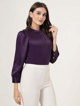 Style Quotient - Women Solid Purple Satin Regular Party Top