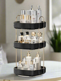 Mason Home - Three Tier Square Rotating Makeup Organiser - Black