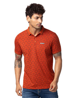 Spykar - Orange Polo Collar Half Sleeves Blended T-Shirt for Men