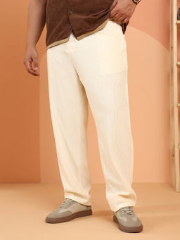 Instafab Plus - Men Cream White Indie-Woven Tailored Trouser