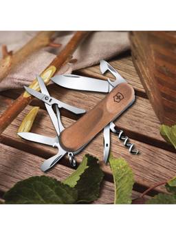 Victorinox - Swiss Army Knife Evolution Wood 14, 12 Functions, Walnut Wood Brown (Small)