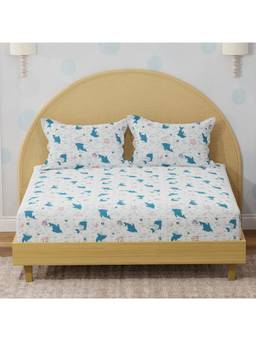 Boutique Living - Rock N Room 100% Cotton 200 Tc Blue Dolphin Printed King Fitted Sheet Set For Kids