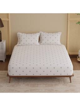 Boutique Living - Indo Musk 100% Kasturi Cotton 200 Tc White Printed King Fitted Sheet Set