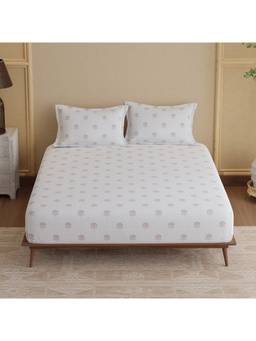 Boutique Living - Indo Musk 100% Kasturi Cotton 200 Tc White Printed King Fitted Sheet Set