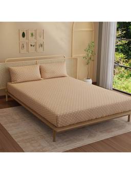 Boutique Living - Indo Musk 100% Kasturi Cotton 200 Tc Brown Ethnic Print King Fitted Sheet Set