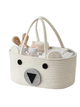 House of Quirk - Beige Baby Diaper Caddy Organizer Cotton Rope Large Storage Basket