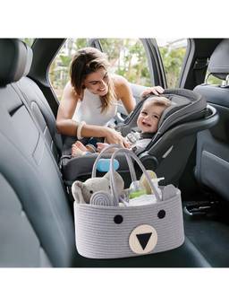 House of Quirk - Grey Baby Diaper Caddy Organizer Cotton Rope Large Storage Basket
