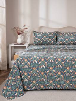 Maspar - 100% Cotton 144 Tc Double Bedsheet With 2 Pillow Covers
