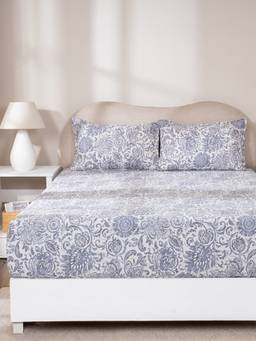 Maspar - 100% Cotton Double Bed Fitted Bedsheet With 2 Pillow Case -144 Tc