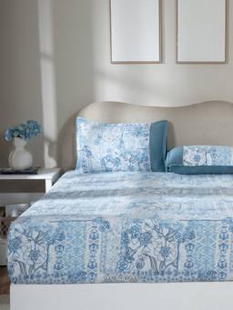 Maspar - 100% Cotton Double Bed Fitted Bedsheet With 2 Pillow Case -300 Tc