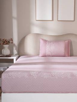 Maspar - 100% Cotton Printed Single Bed Fitted Bedsheet With 1 Pillow Case -300 Tc