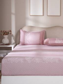 Maspar - 100% Cotton Double Bed Fitted Bedsheet With 2 Pillow Case -300 Tc