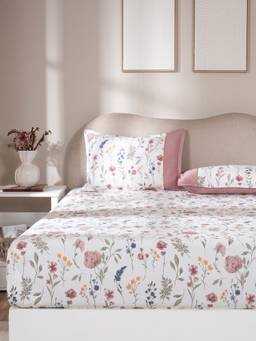 Maspar - 100% Cotton Double Bed Fitted Bedsheet With 2 Pillow Case -300 Tc