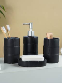 The Golden Theory - Matte Black Textured Ceramic Bathroom Set Of 4