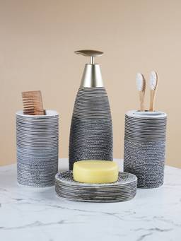 The Golden Theory - Modern Black And Gold Ceramic Bathroom Accessory Set