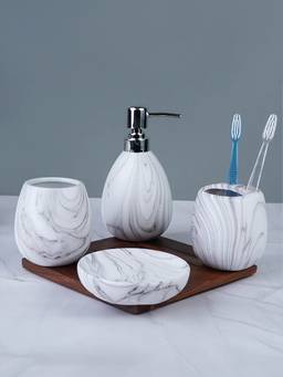 The Golden Theory - White Marble Art Bathroom Set - Luxurious Bath Accessories