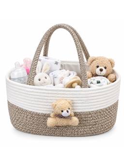 House of Quirk - Beige Baby Diaper Caddy Organizer Cotton Rope Large Storage Basket