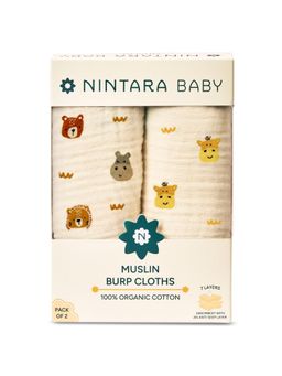 NINTARA BABY - Unisex Beige Printed Burp Cloths (Pack of 2)