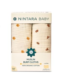 NINTARA BABY - Unisex Beige Printed Burp Cloths (Pack of 2)
